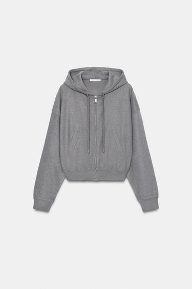 Zara SOFT RIB HOODIE SWEATSHIRT - Mid-gray