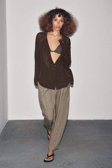 Zara TEXTURED SHIRT WITH VISCOSE - Brown