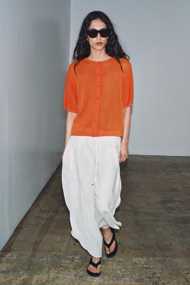 SHORT SLEEVE KNIT CARDIGAN - Neon orange by Zara - Image 0