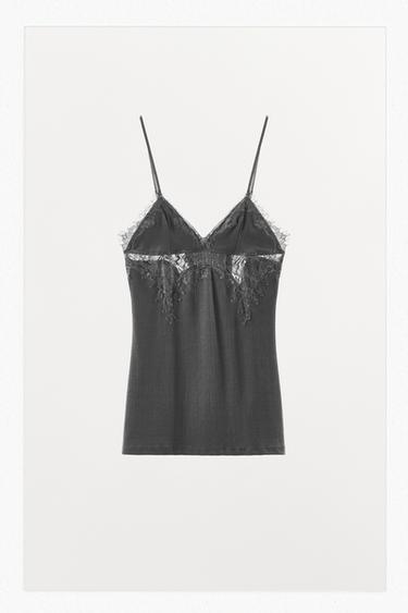 POINTELLE LACE TOP - Dark grey by Zara