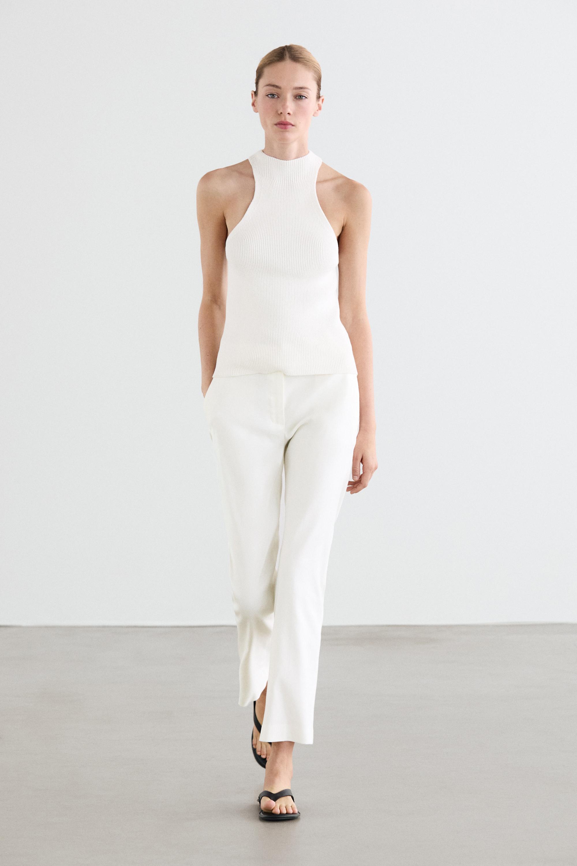 Straight-leg linen blend trousers