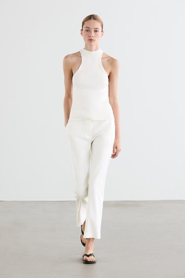 pantalon droit  en lin - Blanc de Zara