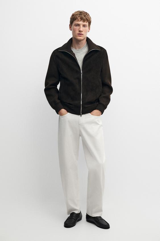 Cardigan en maille combinée cuir daim - Marron de Zara - Image 0