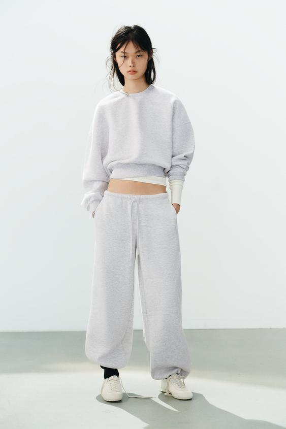 Zara BASIC STRAIGHT SWEAT PANTS WITH ADJUSTABLE HEM - Gray marl - Image 0