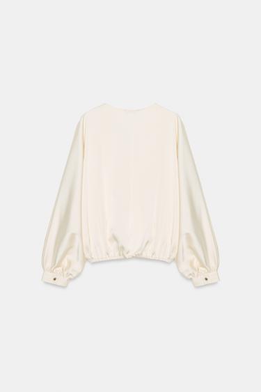 BLOUSE CACHE-CŒUR SATINÉE - Écru de Zara - Image 5