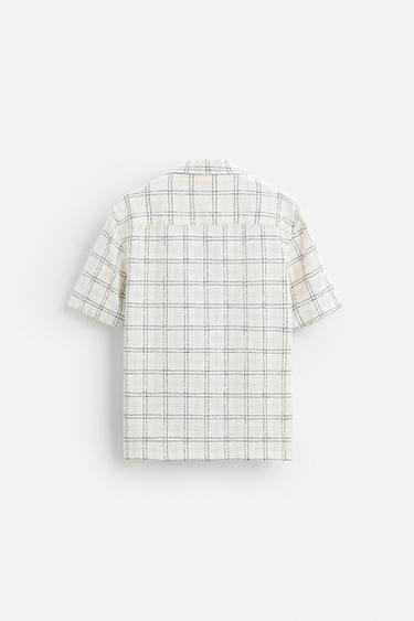 CHEMISE STRUCTURÉE AVEC CONTRASTE - Écru / Bleu marine de Zara - Image 6