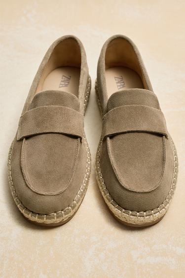LEATHER MOCCASIN ESPADRILLES - Taupe Grey by Zara