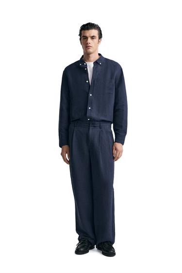 CAMISA LINHO - SEDA - Azul-marinho da Zara - Imagem 0
