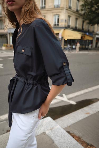 CHEMISE SAFARI EN POPELINE - Bleu marine de Zara - Image 1