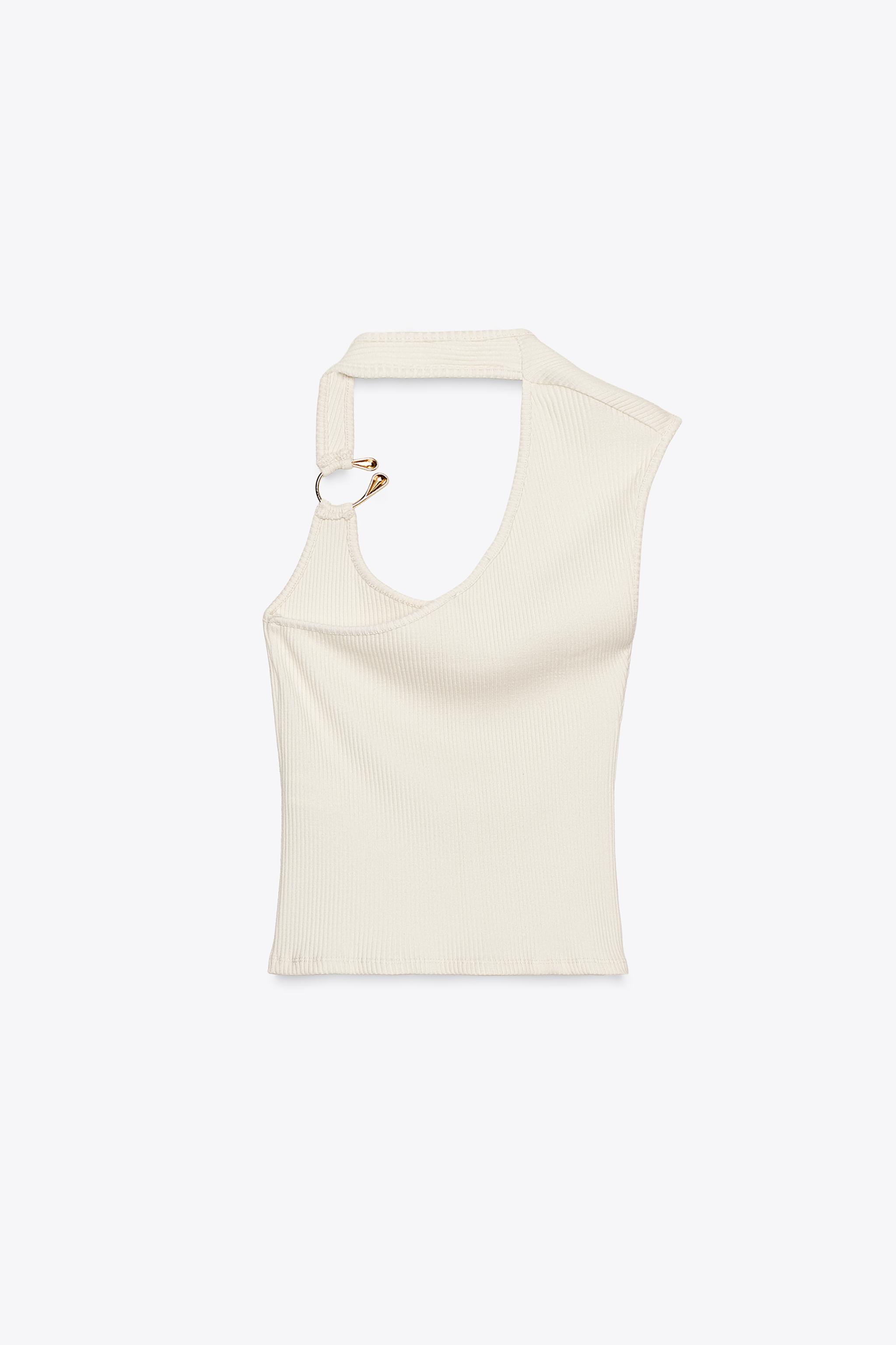 えり RIB TOP WITH METAL DETAIL - Ecru | ZARA United States