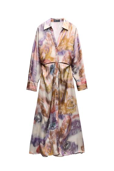 FADED PRINT SATIN DRESS
