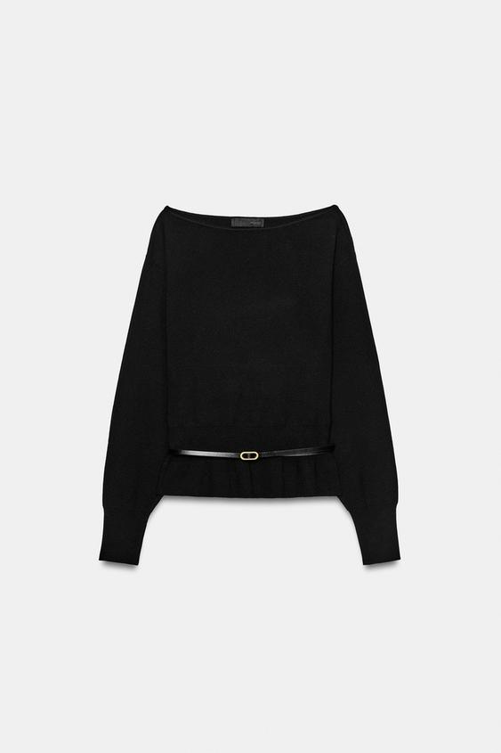 KNIT JUMPER WITH BELT - Black by Zara - Image 0