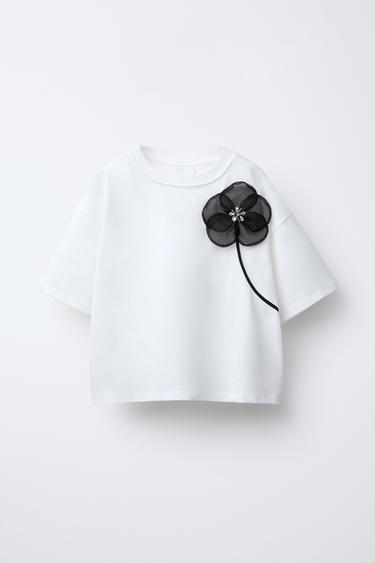 ORGANZA FLOWER T-SHIRT - White by Zara - Image 0