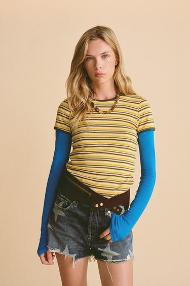 Zara SUPIMA® LONG SLEEVE T-SHIRT - White / Navy