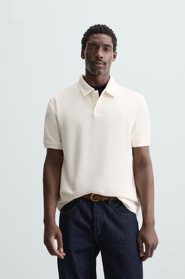 Zara PIQUÉ TEXTURED POLO SHIRT - Oyster-white
