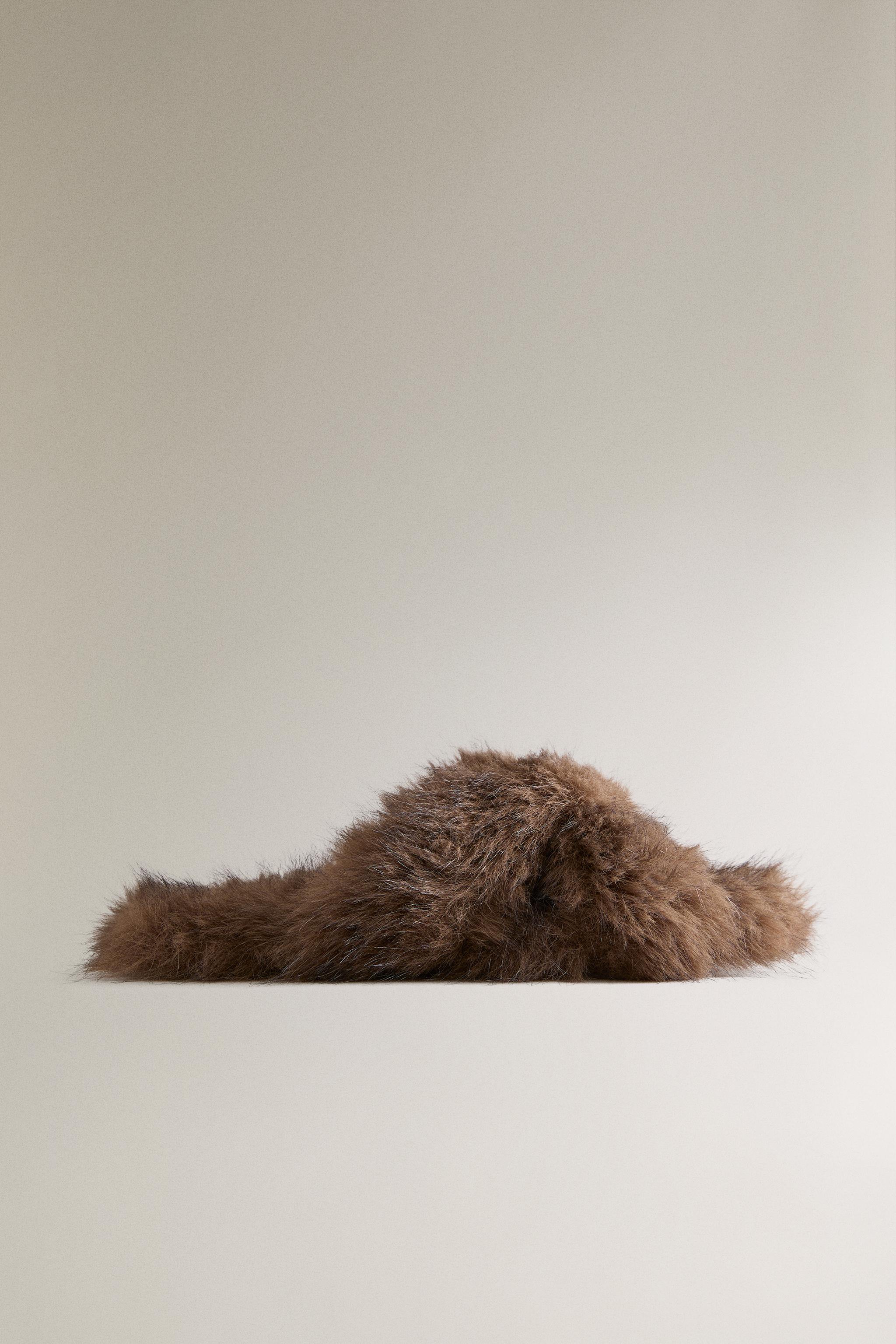 FAUX FUR CROSSOVER SANDALS - Brown | ZARA United States