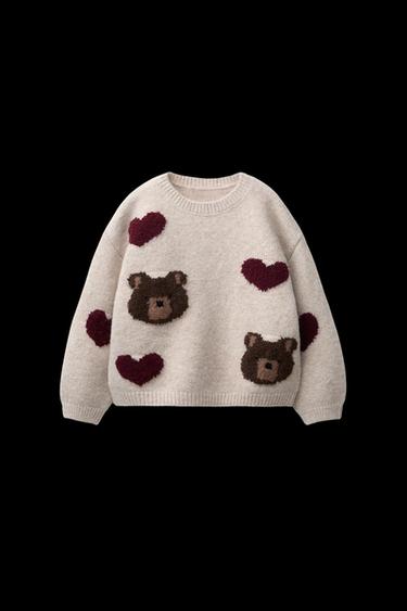 KNIT BEAR AND HEART SWEATER - Light beige by Zara - Image 0
