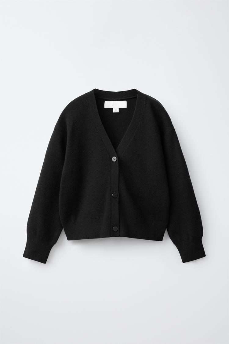 V-NECK KNIT CARDIGAN — Black