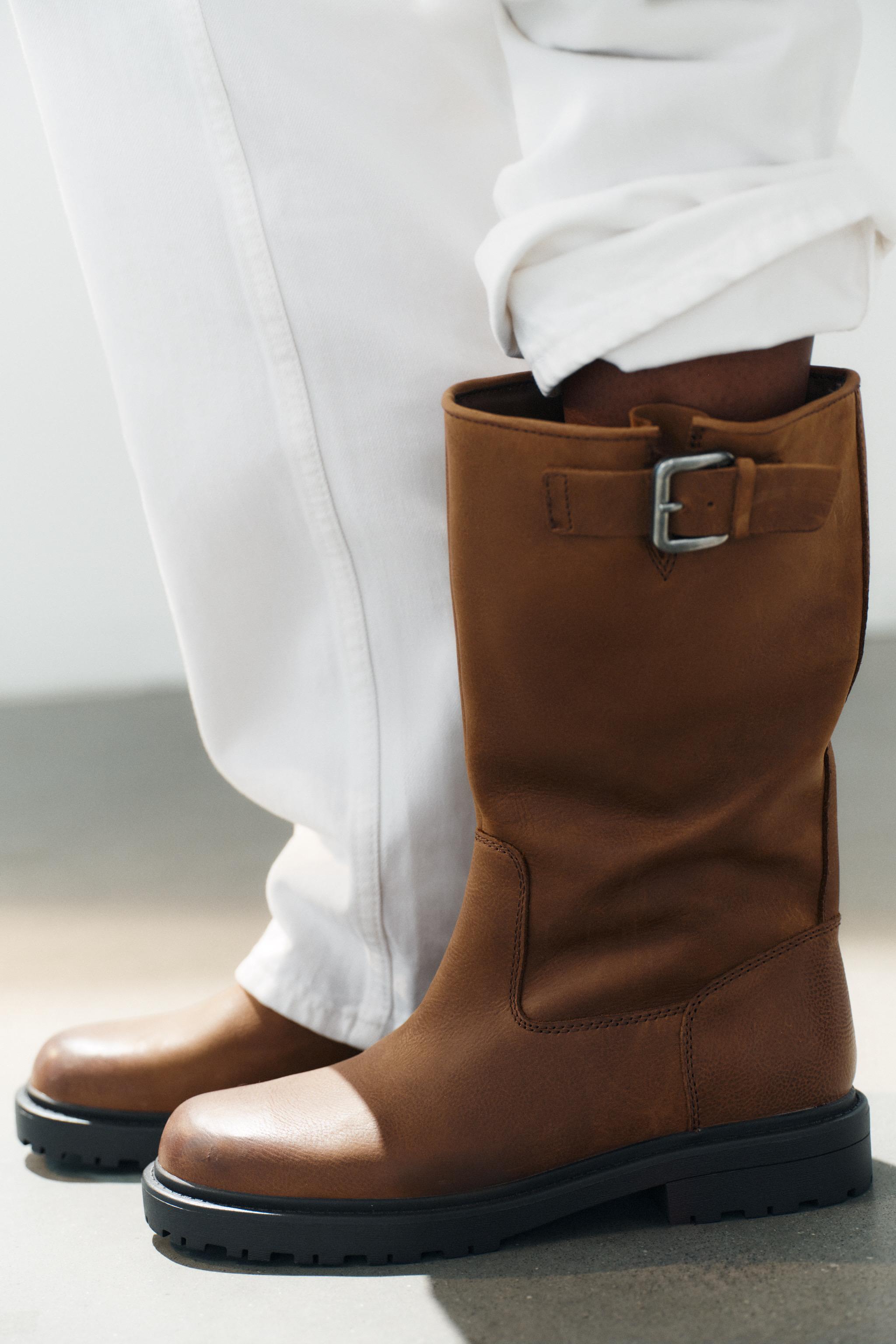 Женские ботинки Zara LEATHER BUCKLE BOOTS — фото 2