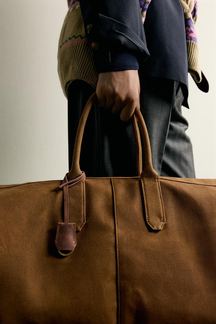 Bolso tote de algodón con detalles de cuero 4