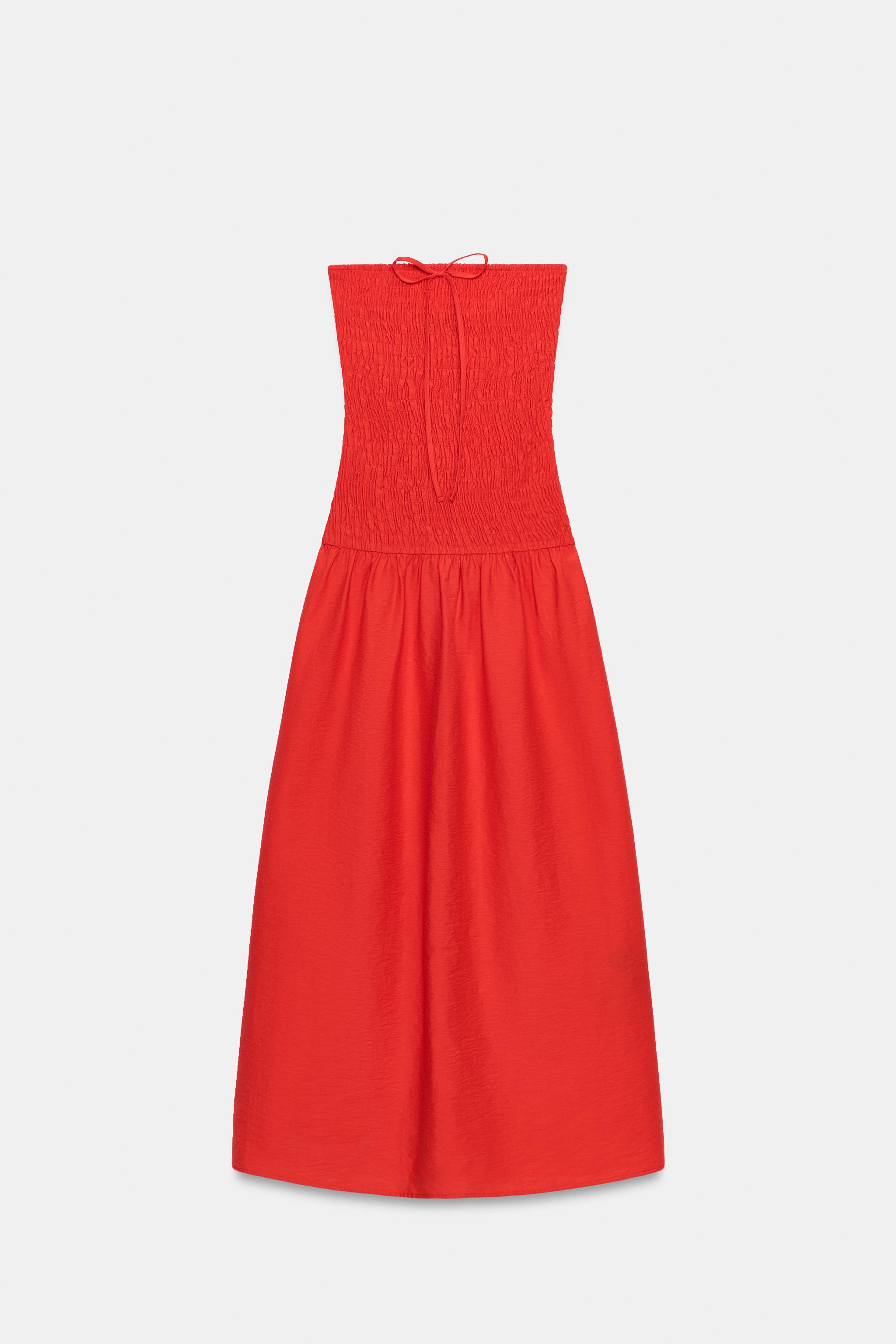 スモッキング加工ミディワンピース - レッド | ZARA Japan / 日本