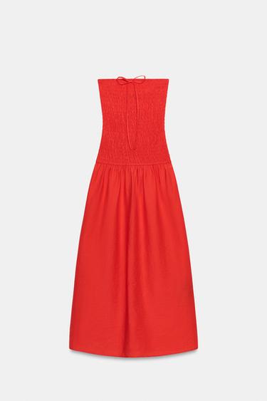 ROBE MI-LONGUE NID D'ABEILLE - ROUGE de Zara - Image 8
