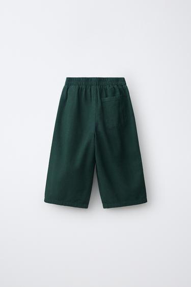 BEAR EMBROIDERY BALLOON PANTS — Mid-green 2