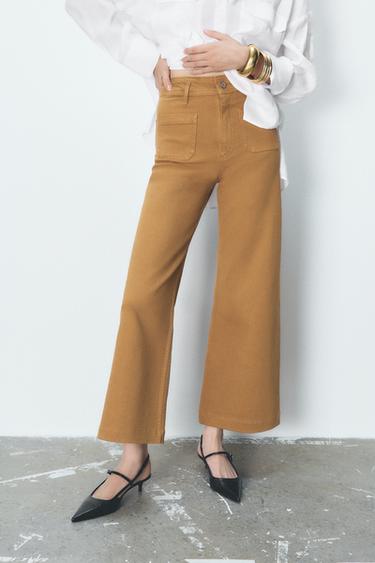 Zara ZW COLLECTION HIGH WAIST WIDE LEG JEANS - Caramel