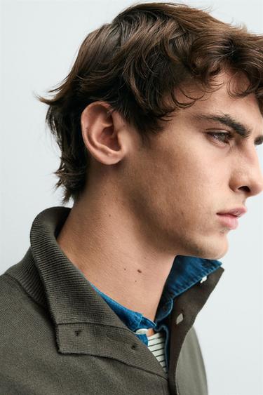 Zara MOCK NECK BUTTON SWEATER - Gray green