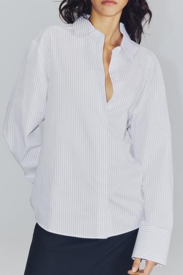 ZW COLLECTION STRIPED SHIRT WITH WAIST TABS — White 1