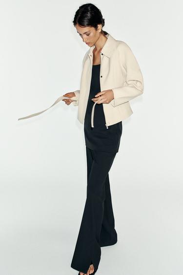 BLOUSON PEPLUM AVEC CEINTURE - Écru de Zara - Image 2