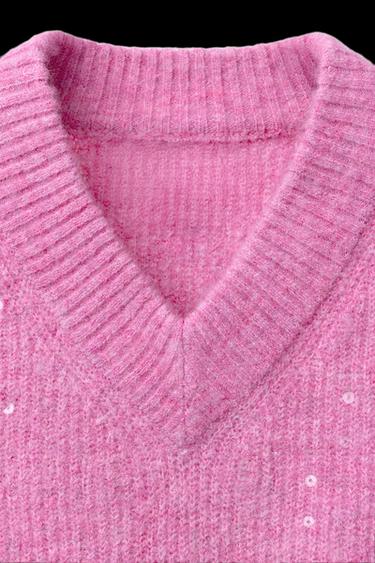 Zara SEQUIN KNIT SWEATER - Fuchsia