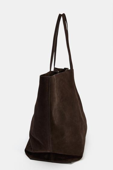SAC MAXI SHOPPER EN CUIR VELOURS - Chocolat de Zara - Image 5