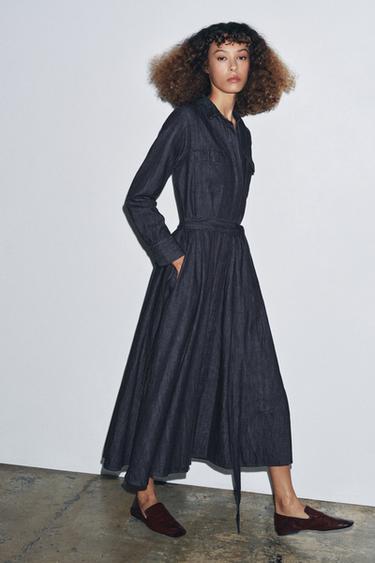 ZW COLLECTION DENIM BELTED DRESS - Blue by Zara