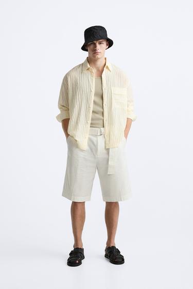 STRIPED TEXTURED SHIRT - Light yellow by Zara - Image 0