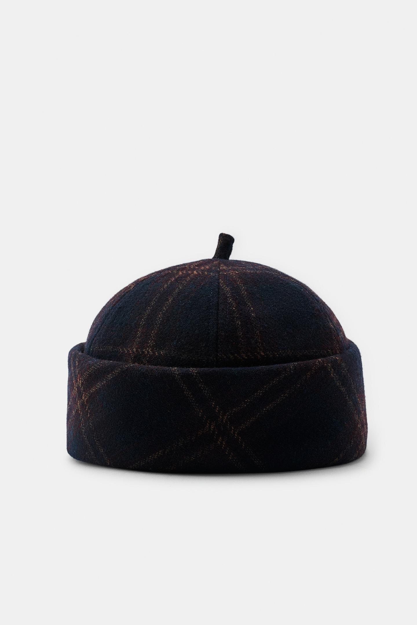 Женская шапка Zara Plaid Printed Wool Beanie, цвет: Тёмно-синий — фото 2