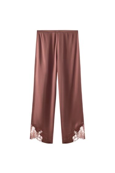 SATIN LACE LINGERIE TROUSERS - Dusty pink by Zara