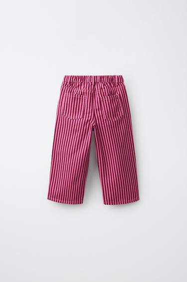 STRIPED CULOTTE JEANS — Pink 2