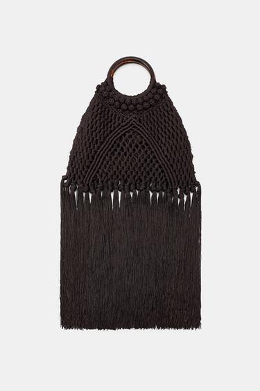 TAS ANYAMAN SIMPUL RUMBAI - Cokelat dari Zara