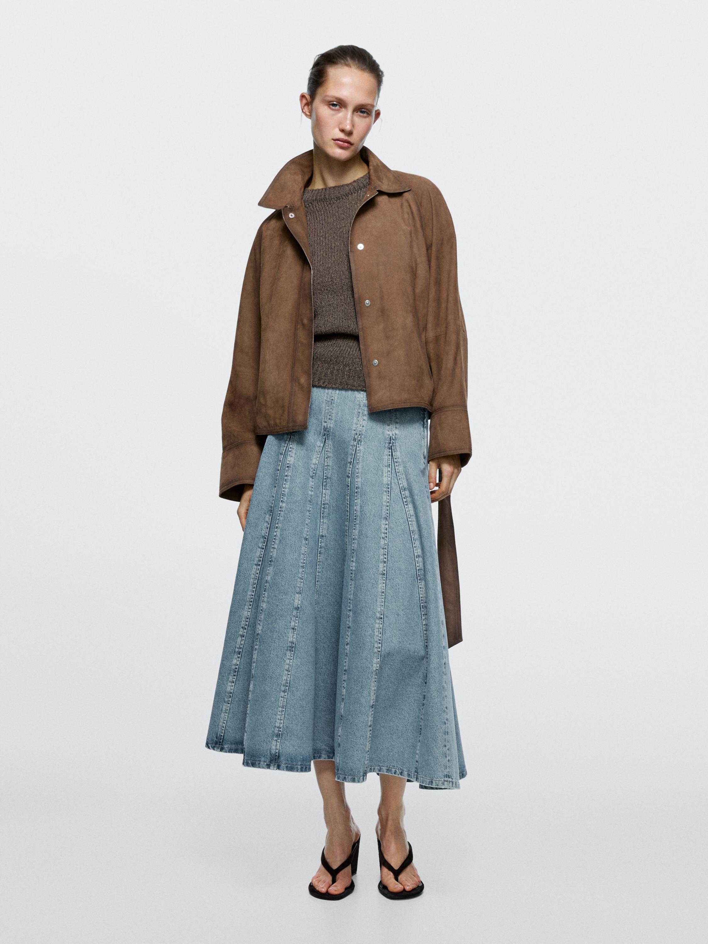 Denim godet midi skirt