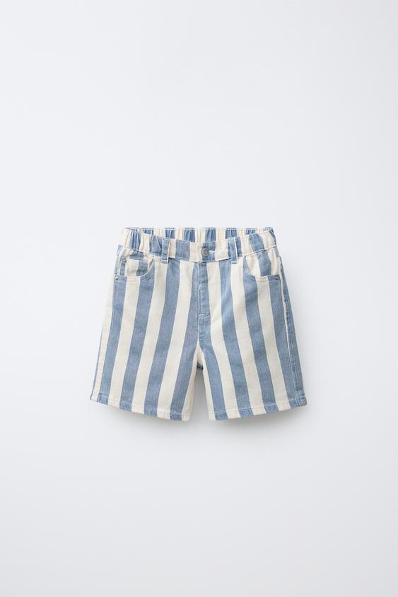 BERMUDA DENIM BAGGY RAYAS - Azul de Zara - Imagen 0