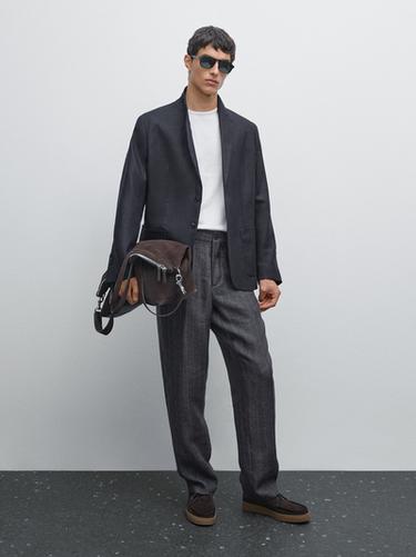 Pantalon à rayures 100 % lin délavé - Bleu de Zara