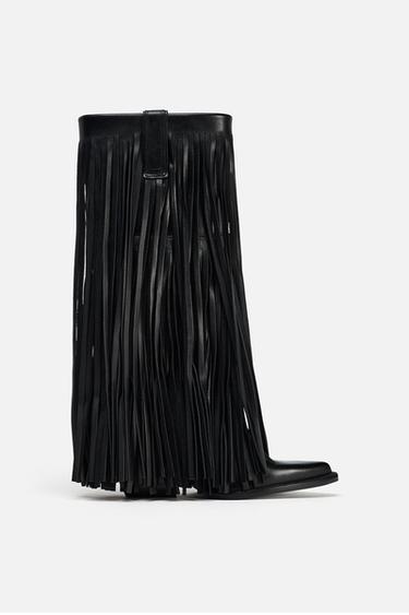 BOTA COWBOY FLECOS PIEL - Negro de Zara