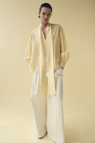 Zara SATENSKA KOŠULJA S VEZICAMA ZW COLLECTION – Žuta