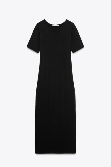 FITTED PLAIN KNIT MIDI DRESS - Black by Zara - Image 4