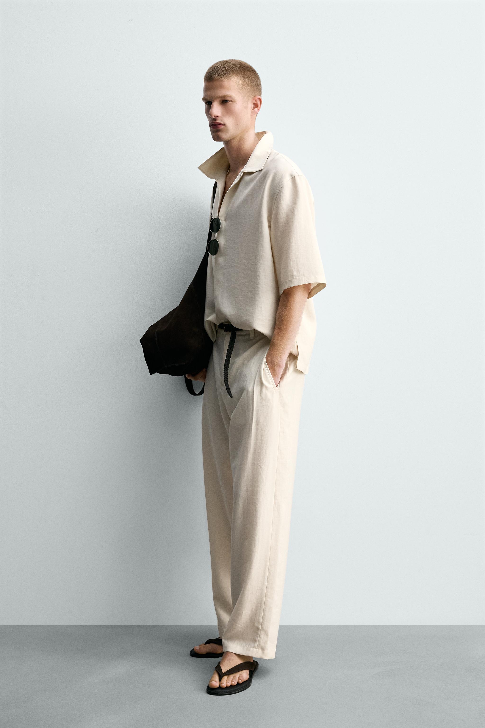 FLOWY SIDE PLEAT PANTS — Mid-ecru