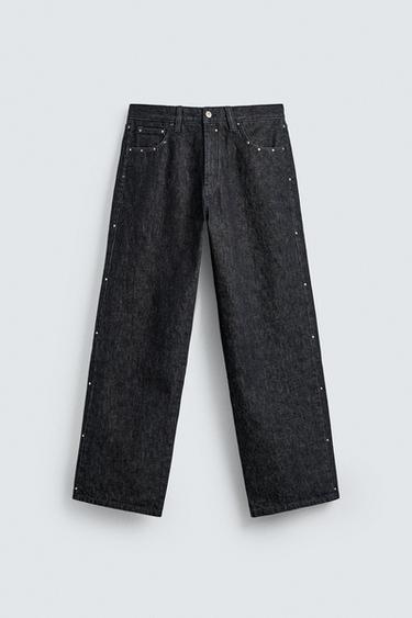 Zara STUDDED STRAIGHT FIT JEANS - Indigo