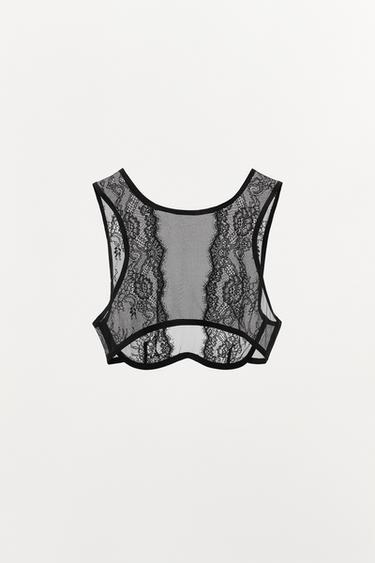 MESH LACE CROP TOP - Black by Zara - Image 3