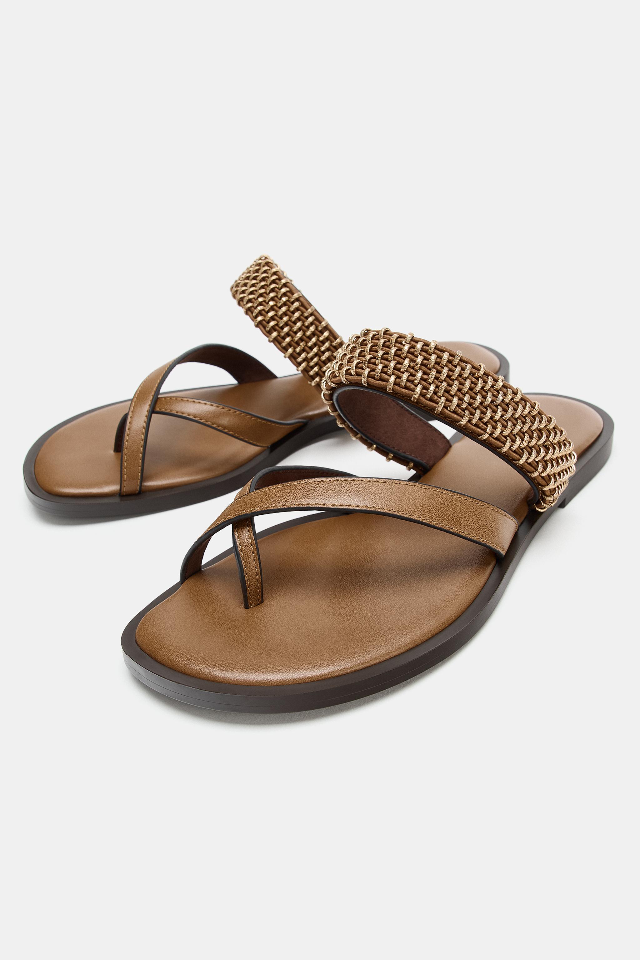 Женские сандалии Zara FLAT SANDALS WITH METALLIC DETAILS — фото 3