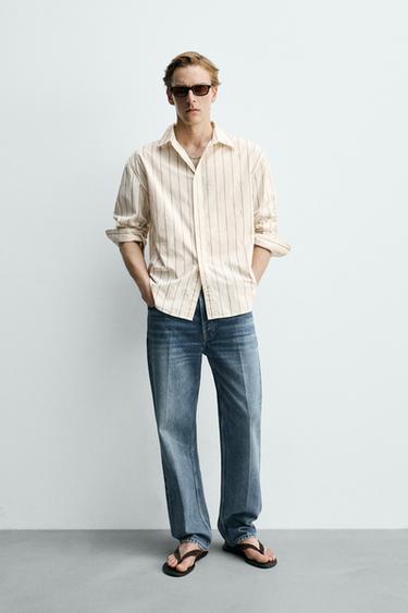 STRIPED SHIRT WITH FLORAL EMBROIDERY - Ecru by Zara
